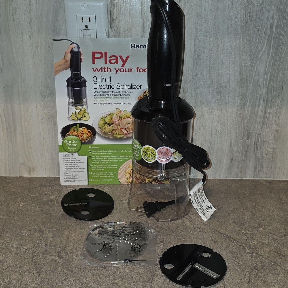 (J26) New Hamilton Beach Black 3-in-1 Electric Spiralizer